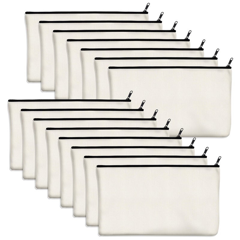 Vantasii 15 Pack Blank Cotton Canvas DIY Craft Zipper Bags Pouches Pencil Case for Makeup Cosmetic Toiletry Stationary Storage (off white, 8.3â€ x 4.7â€) - Image 1